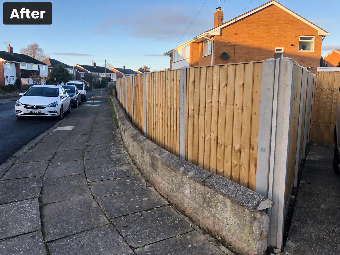 Recent install of feather board panel fencing with concrete posts in Heswall.