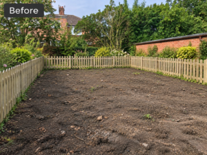 West Kirby Picket Fence - Merseyside Fencing Illustration of a West Kirby garden with low timber picket fencing and bare soil